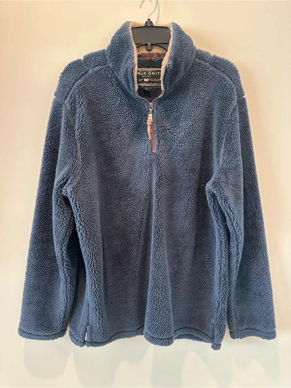 True Grit Blue Fleece Quarter Zip Pullover Jacket Sweatshirt Sherpa Medium